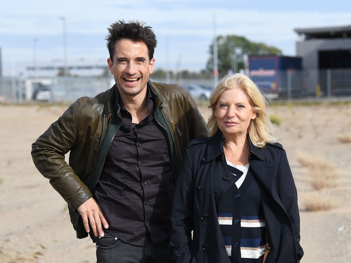 Schauspieler Oliver Mommsen, als Hauptkommissar Nils Stedefreund und Schauspielerin Sabine Postel, als Hauptkommissarin Inga Lürsen bei einem Pressetermin am Rande der Dreharbeiten eines Bremer „Tatorts“.
