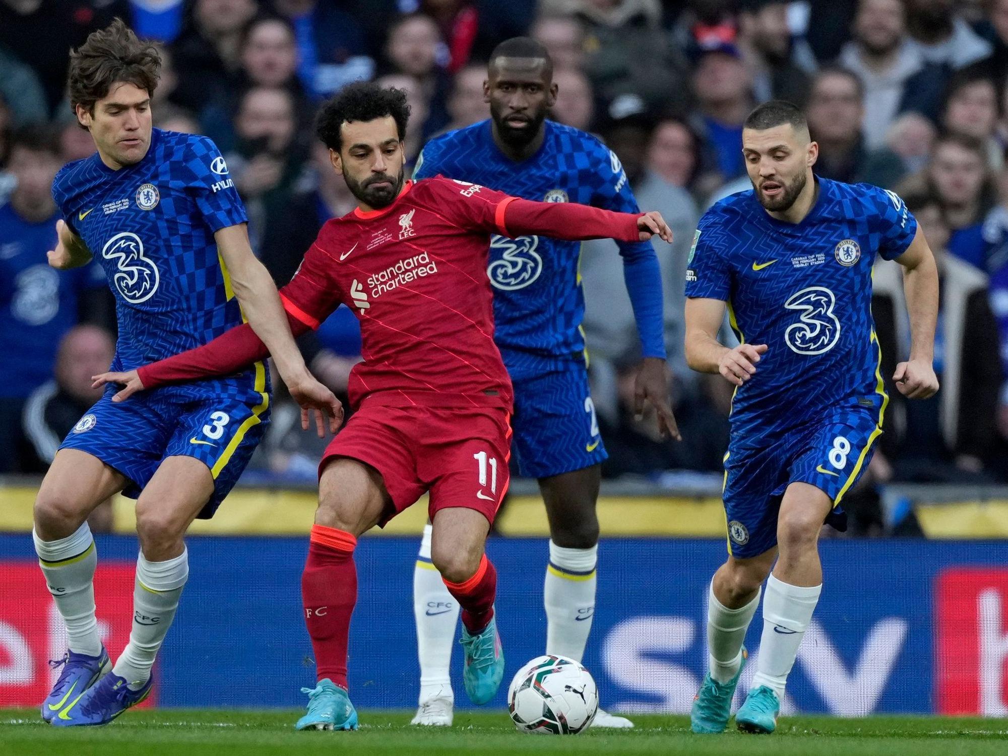 Liverpools Mohamed Salah am Ball gegen den FC Chelsea.