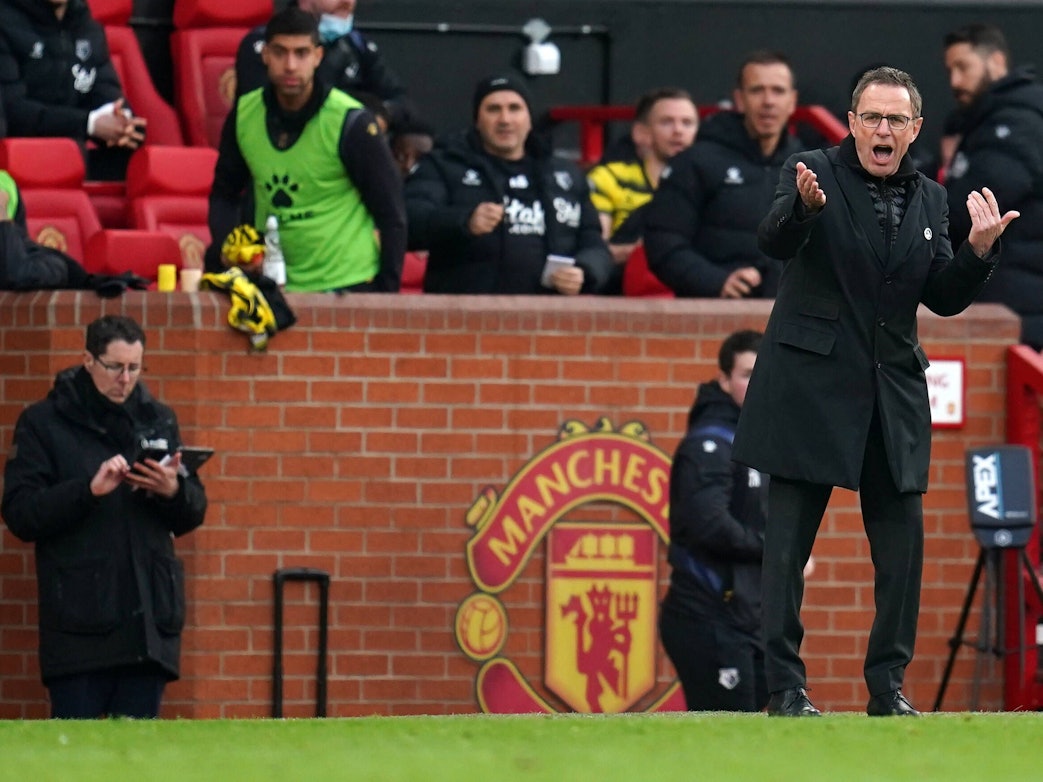 Ralf Rangnick coacht an der Seitenlinie beim Spiel gegen Watford im Old Trafford.
