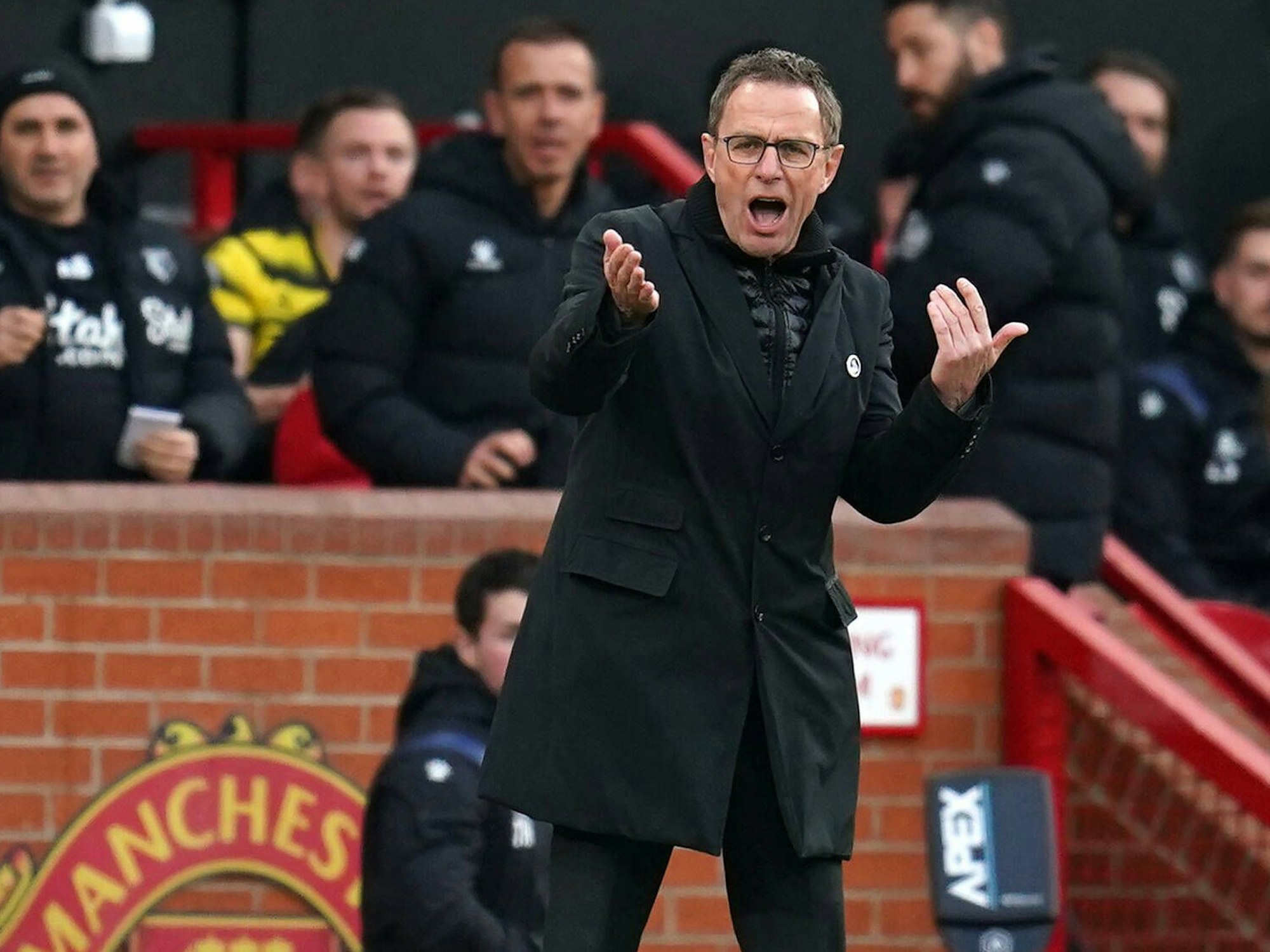 Ralf Rangnick coacht an der Seitenlinie beim Spiel gegen Watford im Old Trafford.