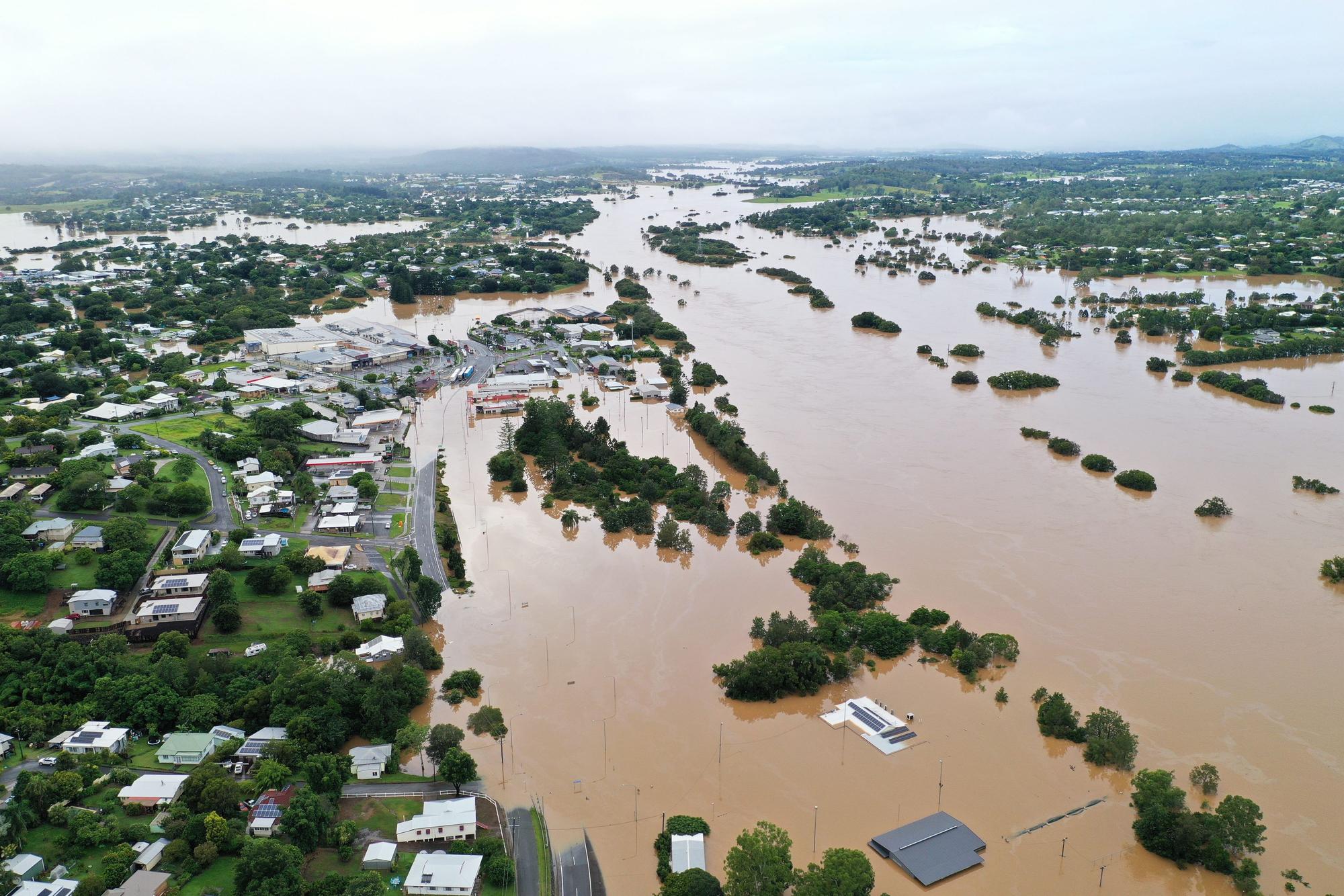 Australien, Gympie: Das Foto vom 28. Februar 2022 zeigt Überschwemmungen in Gympie, 170,7 Kilometer nördlich von Brisbane, in Queensland.