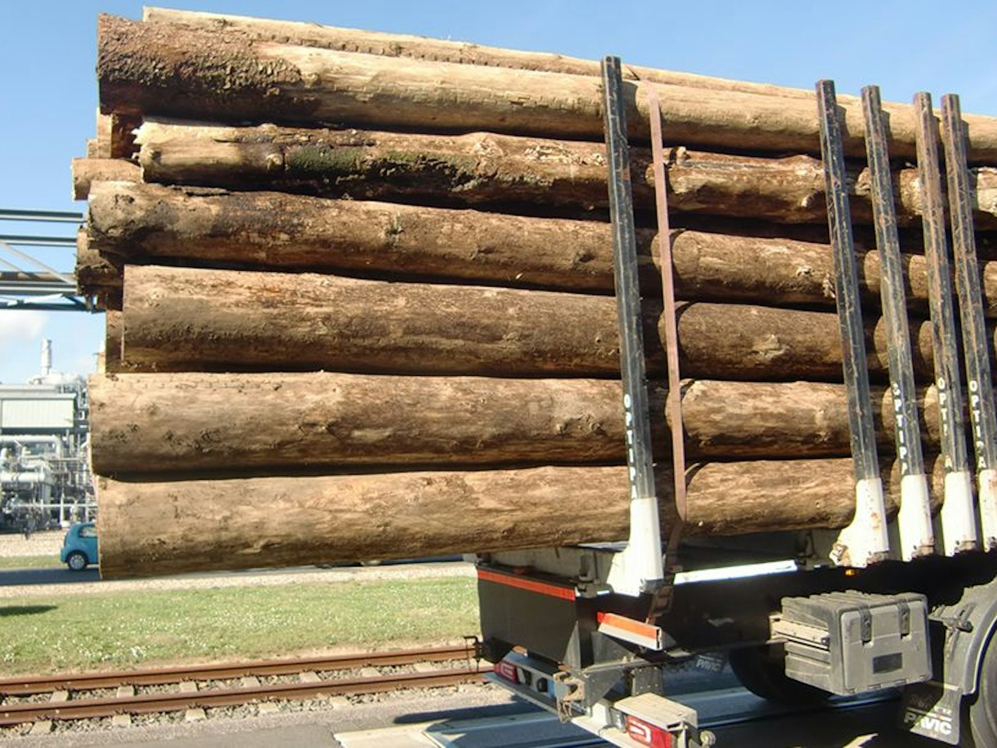 Ein Transporter mit Baumstämmen