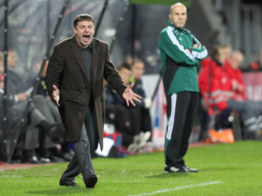 Fußball-Trainer Oleg Luschnyj bei einem Europa-League-Spiel.