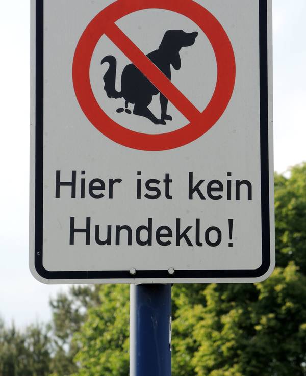 Ein Schild weist am daraufhin, die Grünfläche nicht als Hundeklo zu missbrauchen.