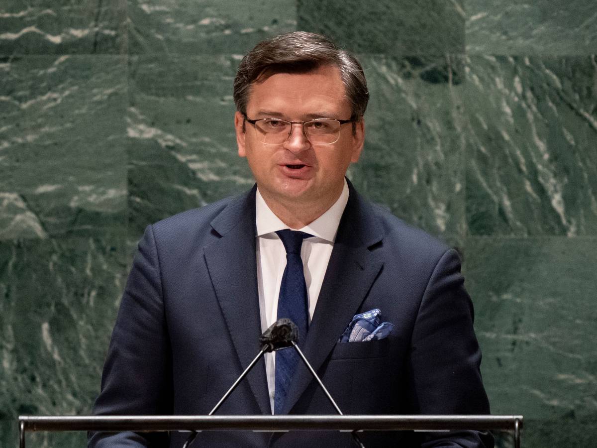 Dmytro Kuleba, Außenminister der Ukraine, spricht in der UN-Vollversammlung am Sitz der Vereinten Nationen.