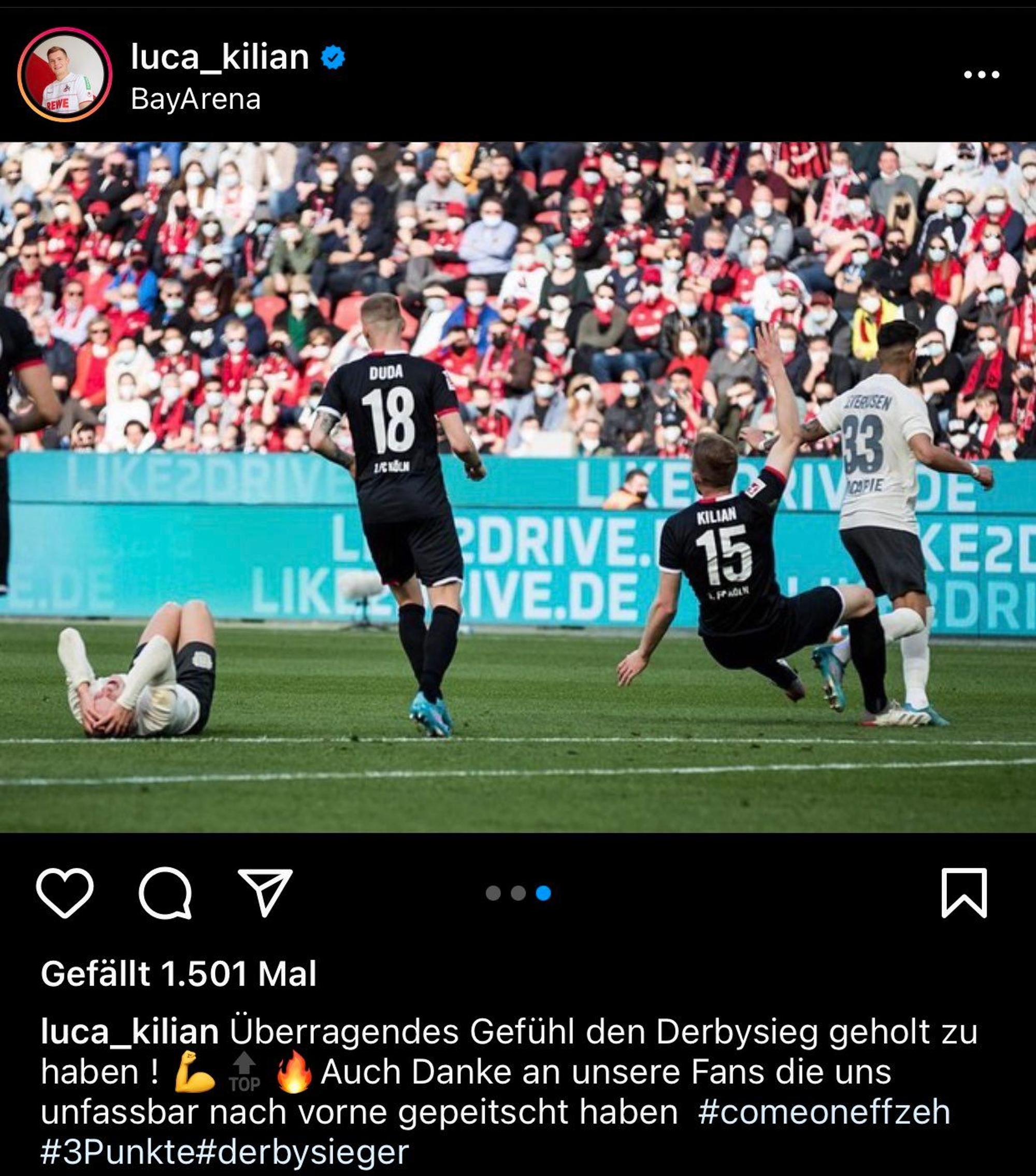 Instagram-Post von Luca Kilian nach dem Derby