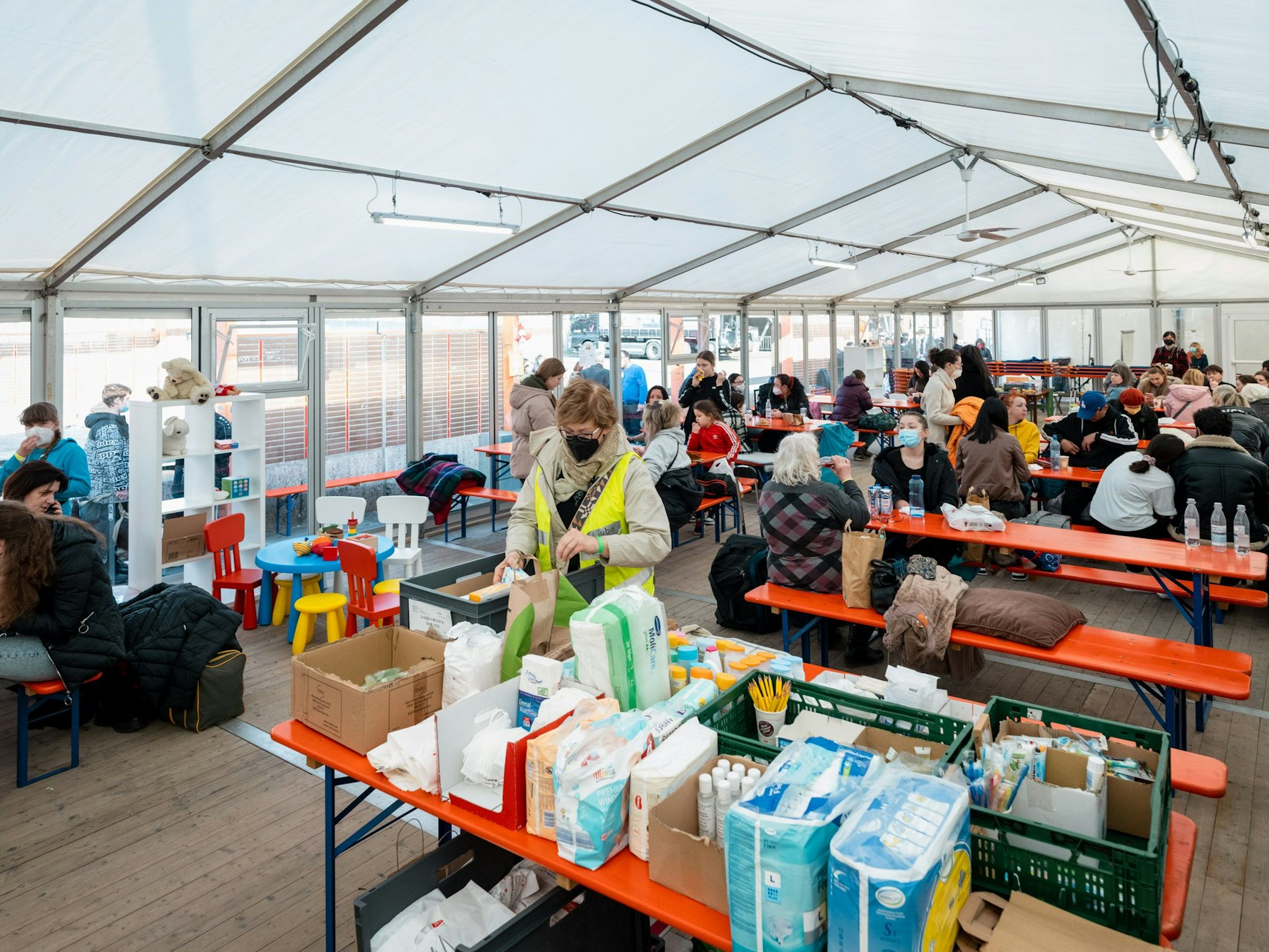 Ankunftszentrum für ukrainische Geflüchtete.