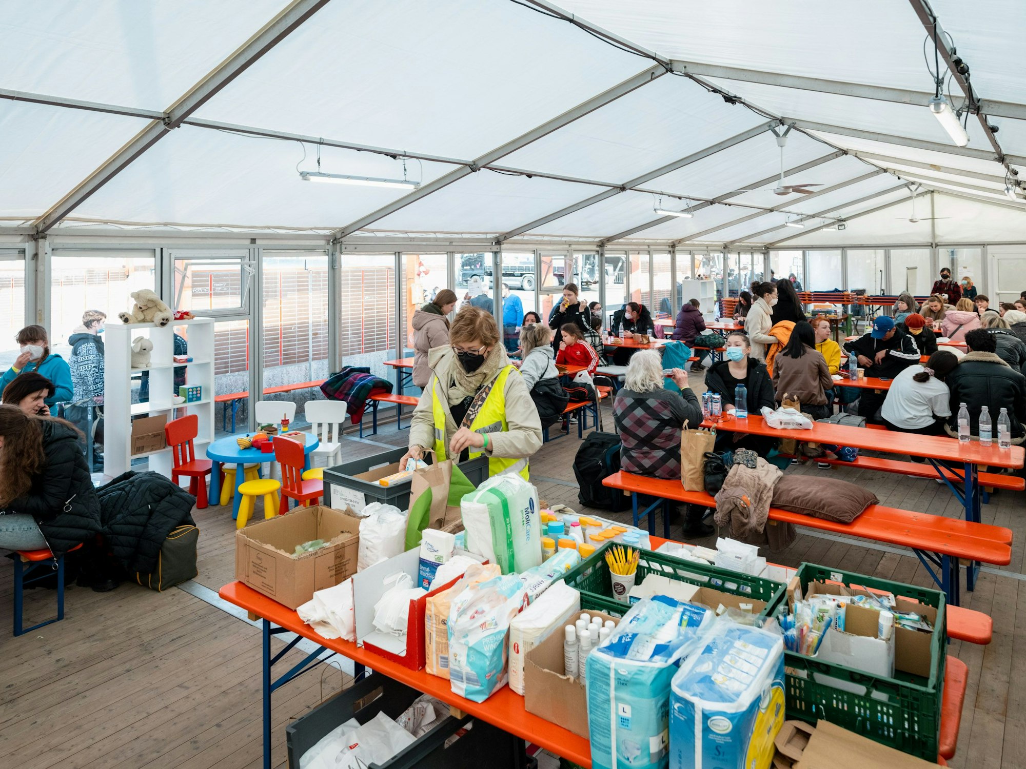 Ankunftszentrum für ukrainische Geflüchtete.