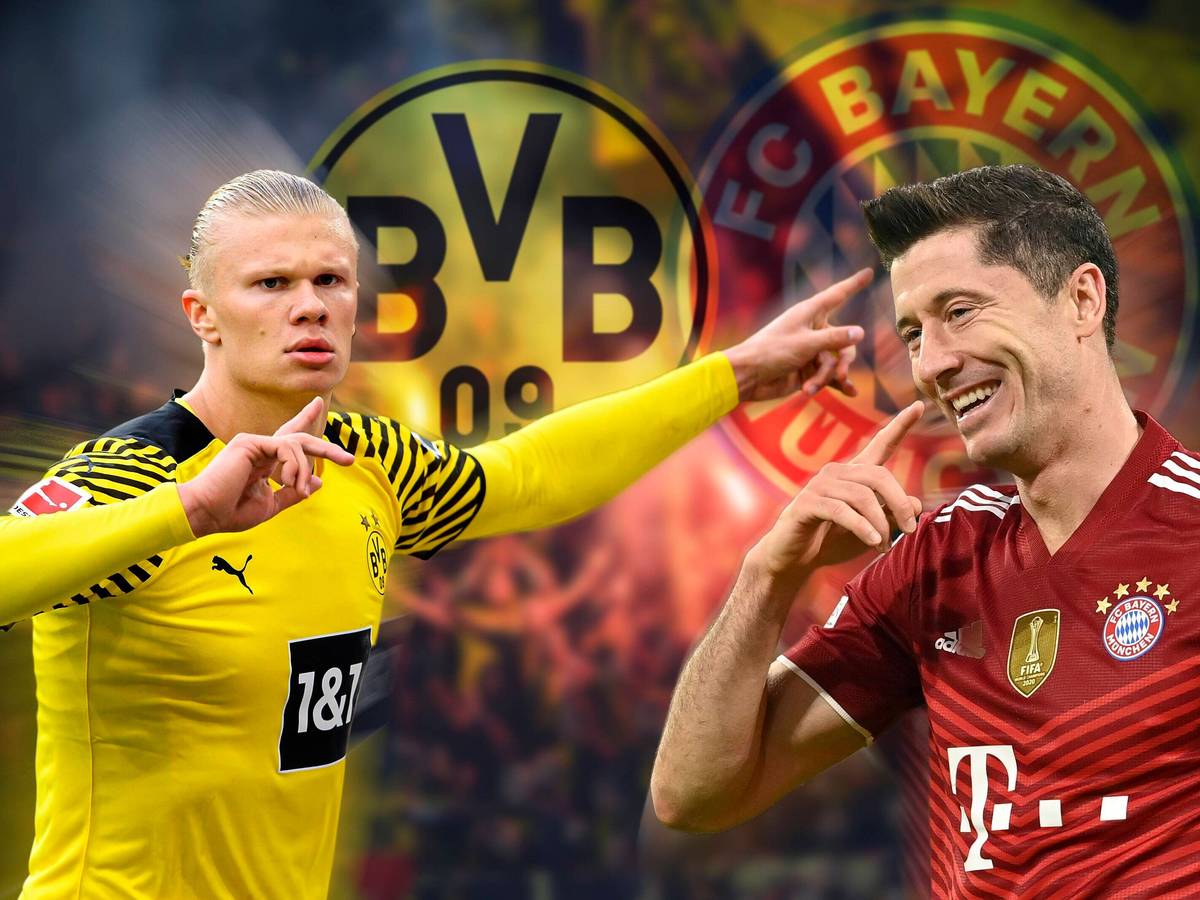 Fotomontage von Erling Haaland und Robert Lewandowski.