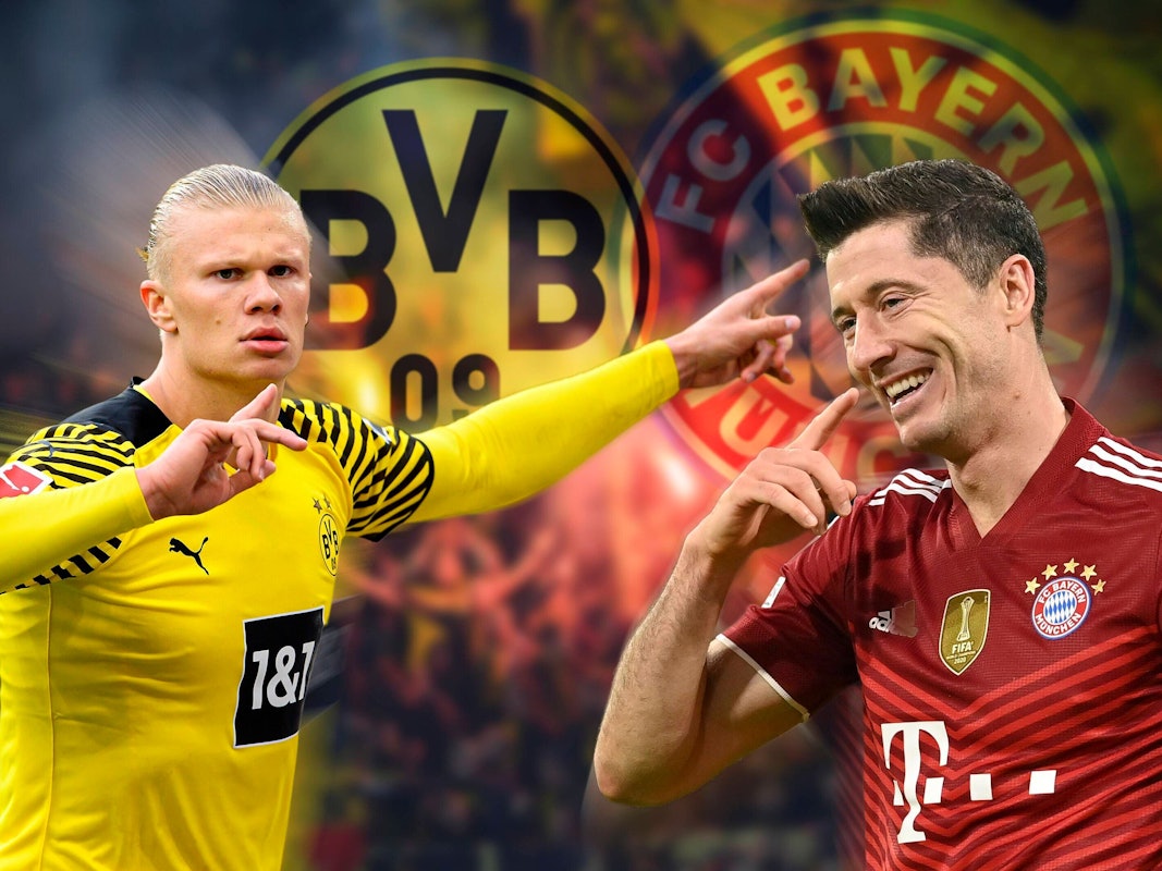 Fotomontage von Erling Haaland und Robert Lewandowski.
