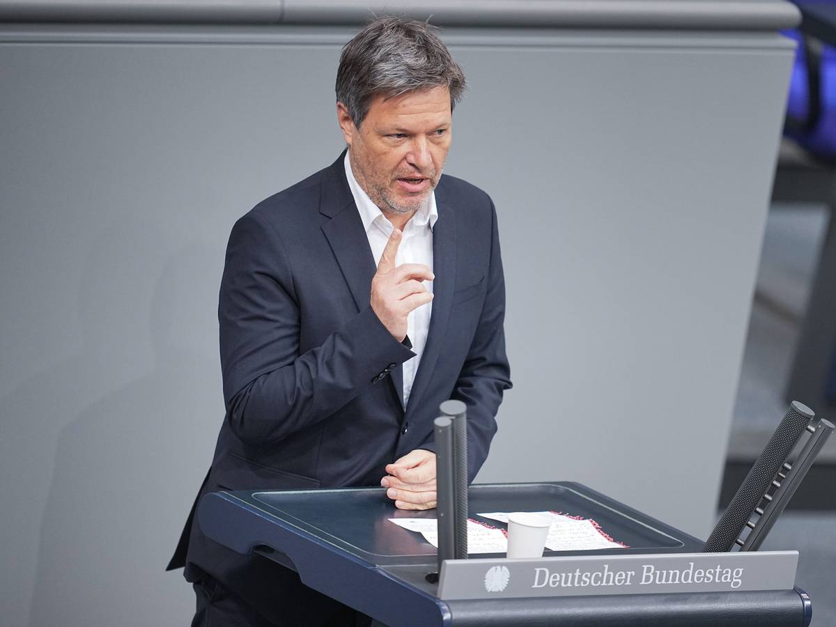 Bundeswirtschafts- und Klimaschutzminister Robert Habeck (Bündnis 90/Grüne) spricht im Bundestag zur Impfpflicht.