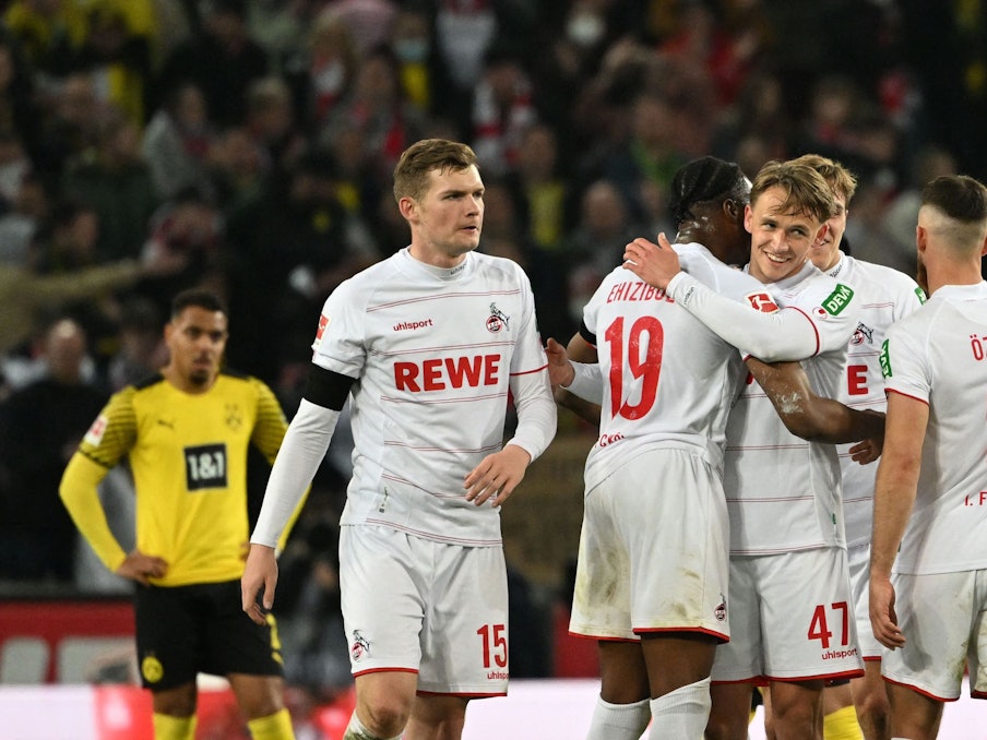 Die FC-Profis freuen sich.