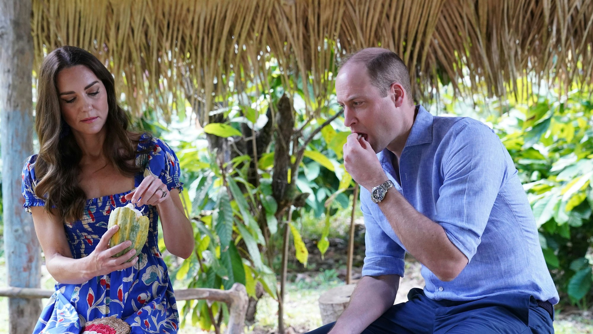 Der britische Prinz William, Herzog von Cambridge, und seine Frau Kate, Herzogin von Cambridge, besuchen anlässlich ihrer Karibikreise die Schokoladenfabrik Che'il. William und Kate reisen seit Samstag, 19.03.2022, im Auftrag der Queen anlässlich deren 70. Thronjubiläums durch mehrere Länder Mittelamerikas und der Karibik.