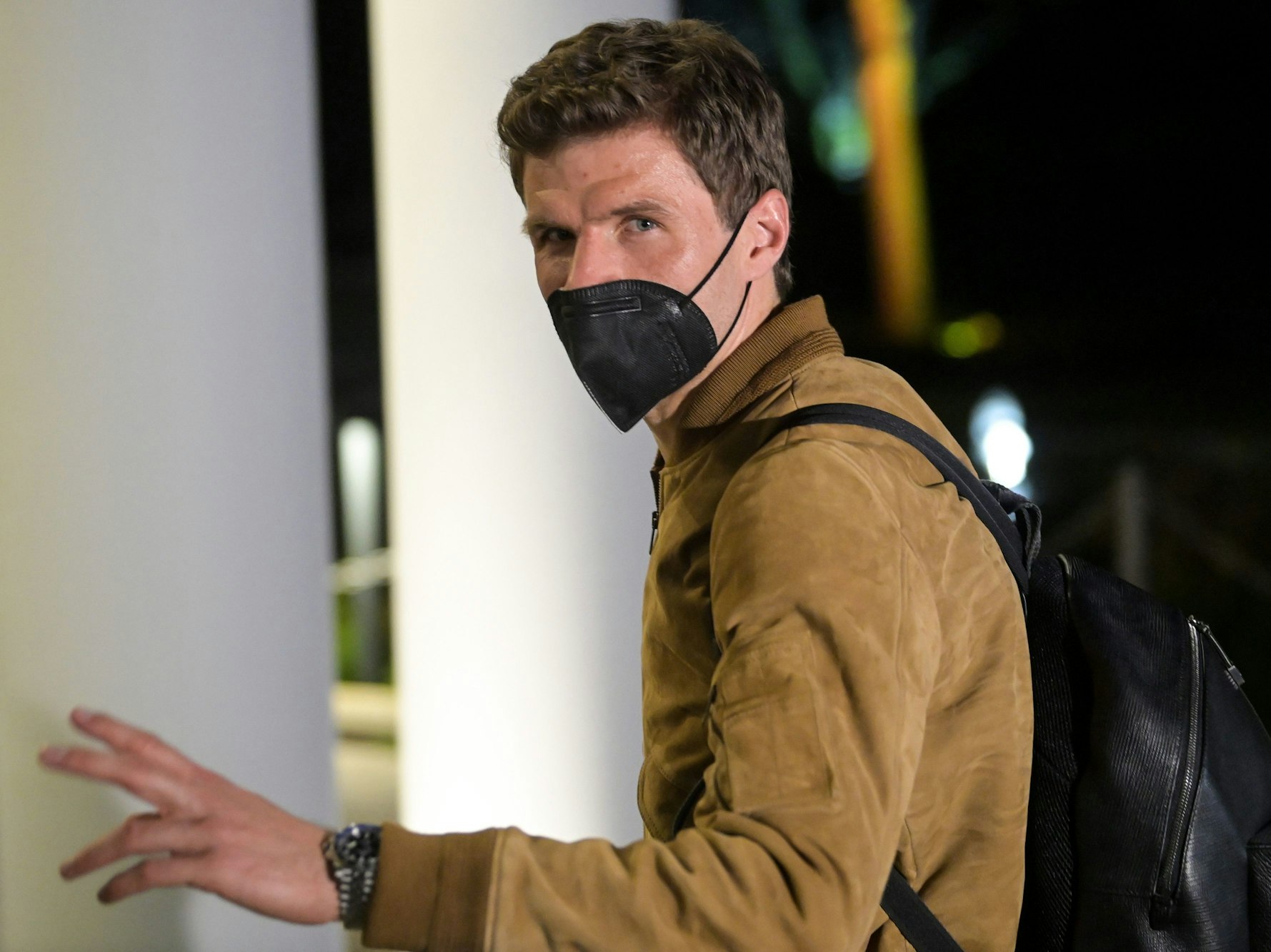 Ankunft der Spieler im Teamhotel. Hier: Thomas Müller.