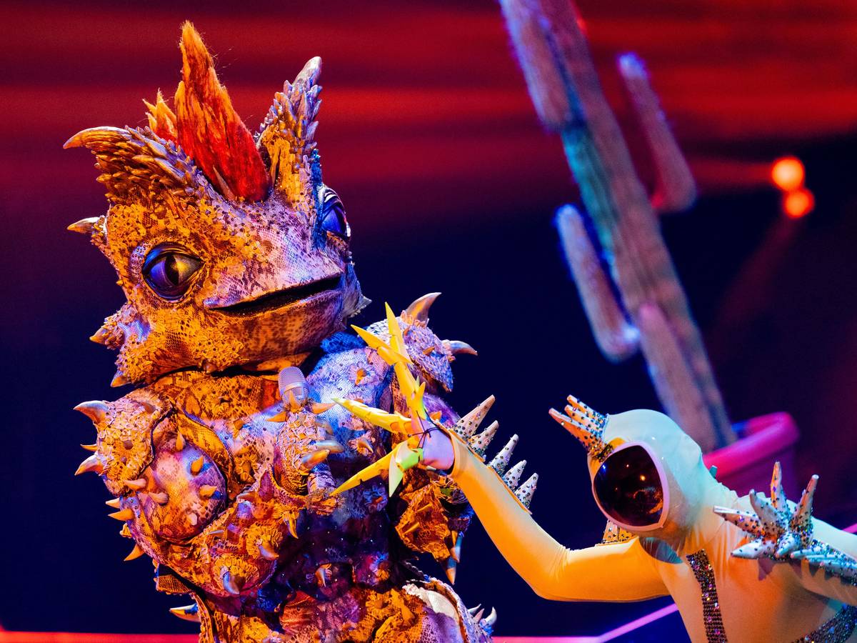 Die Figur „Der Dornteufel“ steht in der ProSieben-Show „The Masked Singer“ auf der Bühne.