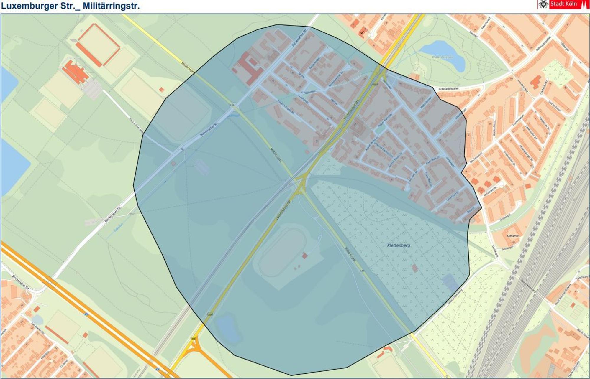 Eine Weltkriegsbombe wurde am 21. März 2022 in Köln-Klettenberg gefunden: Der Evakuierungsradius wurde vom Kampfmittelbeseitigungsdienst auf 600 Meter festgelegt.