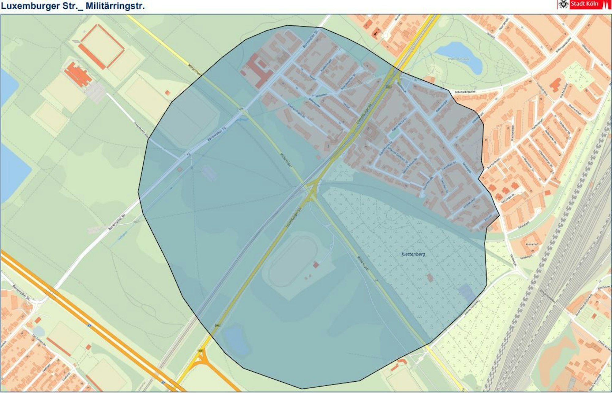 Eine Weltkriegsbombe wurde am 21. März 2022 in Köln-Klettenberg gefunden: Der Evakuierungsradius wurde vom Kampfmittelbeseitigungsdienst auf 600 Meter festgelegt.