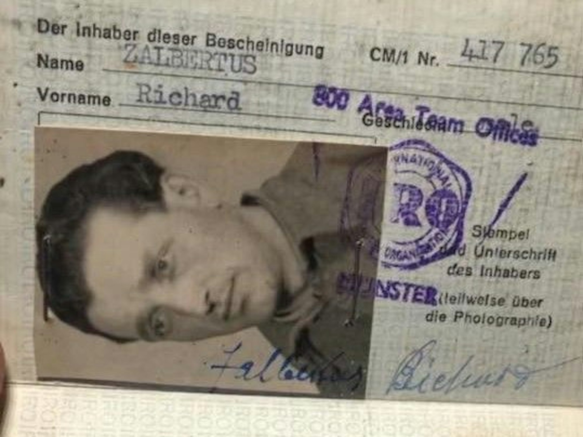 Bescheinigung von Richard Zalbertus.