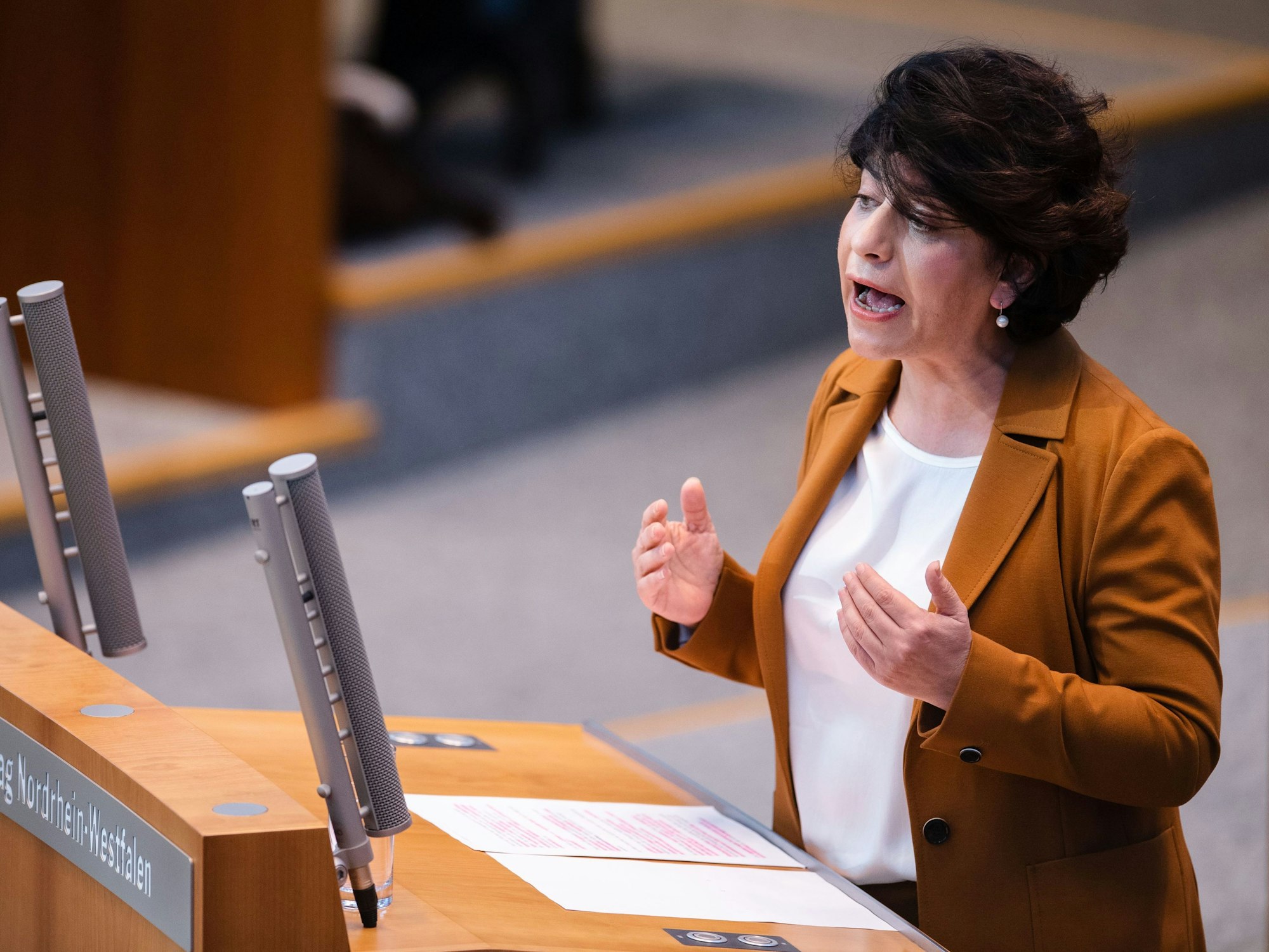 Berivan Aymaz (Bündnis 90 / Die Grünen) spricht am 23. März 2022 im NRW-Landtag.