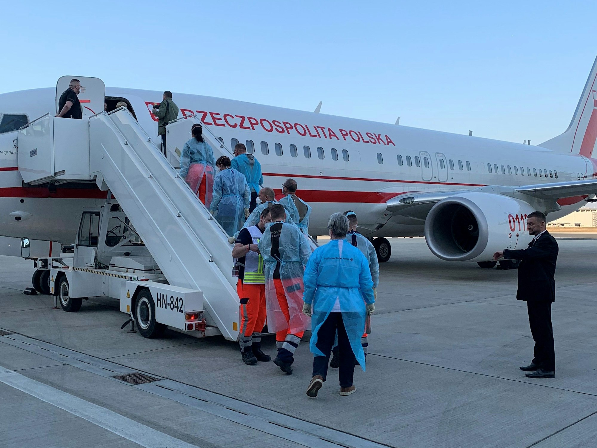 Unter anderem kamen die 37 schwerst- oder mehrfachbehinderten ukrainische Kinder am 23. März 2022 mit dieser Maschine in Köln an.