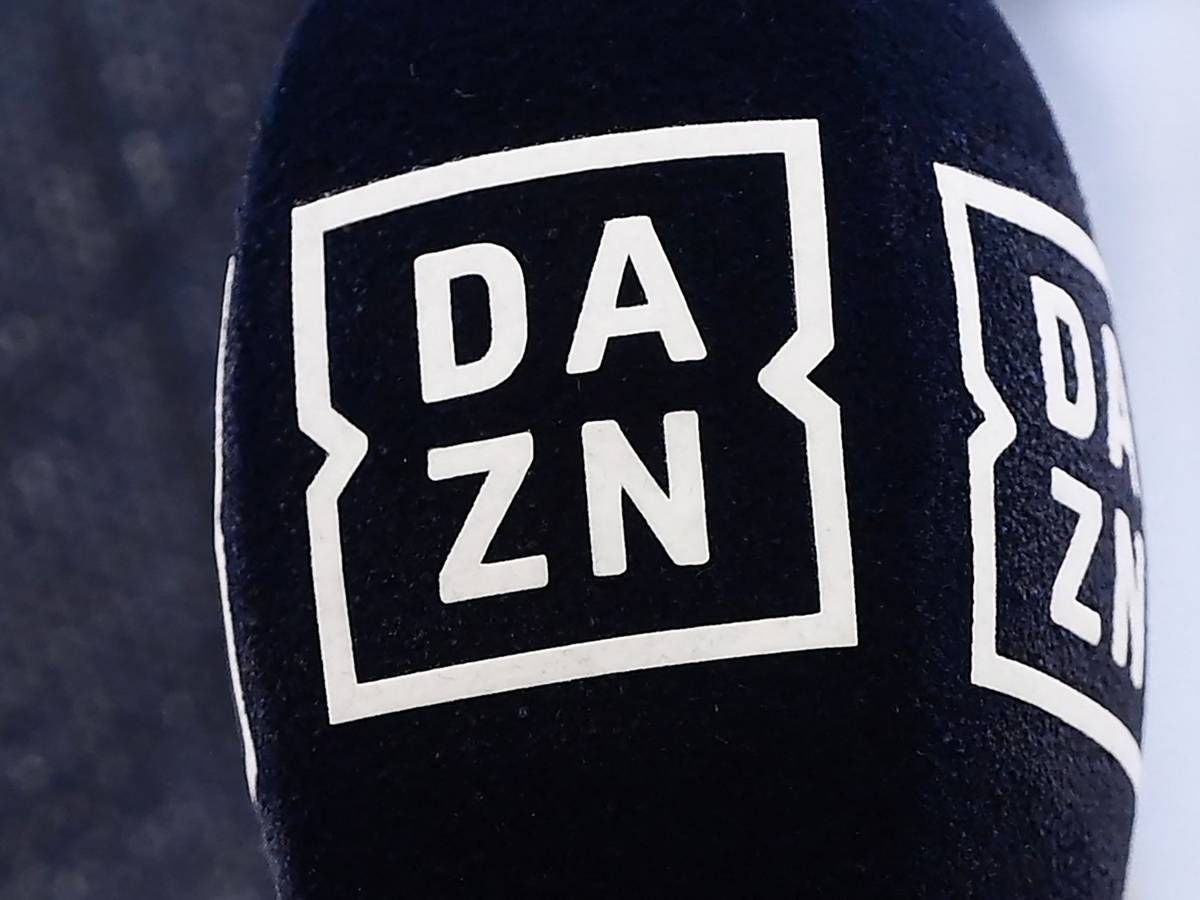 Ein DAZN-Mikrofon in Italien beim Spiel der Serie A zwischen Inter Mailand und Atalanta Bergamo.