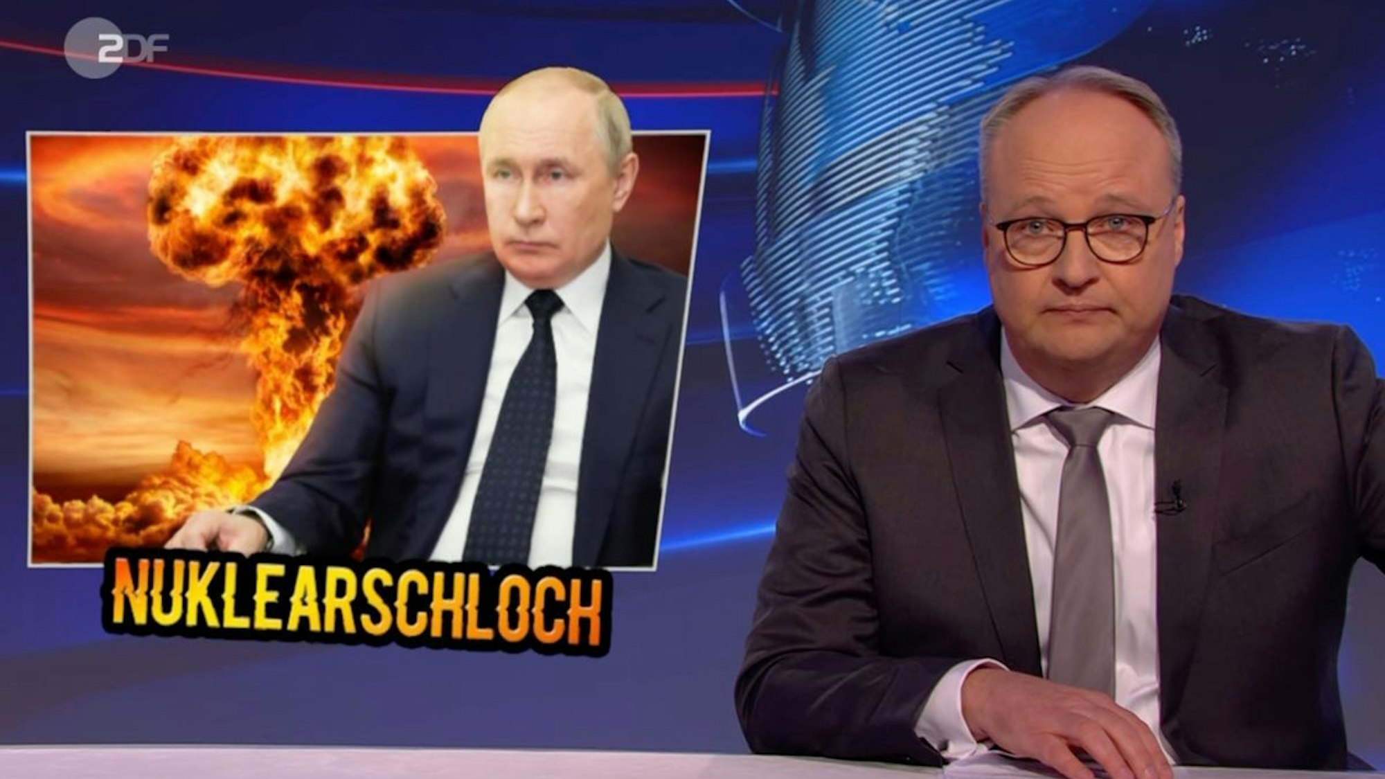Oliver Welke und die "heute-show" (ZDF) halten wenig von Wladimir Putins unverhohlener Drohung, auch Atomwaffen einsetzen zu können.