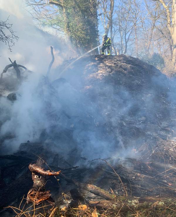 Ein Feuerwehrmann versucht den Waldbrand in Wetter zu löschen.
