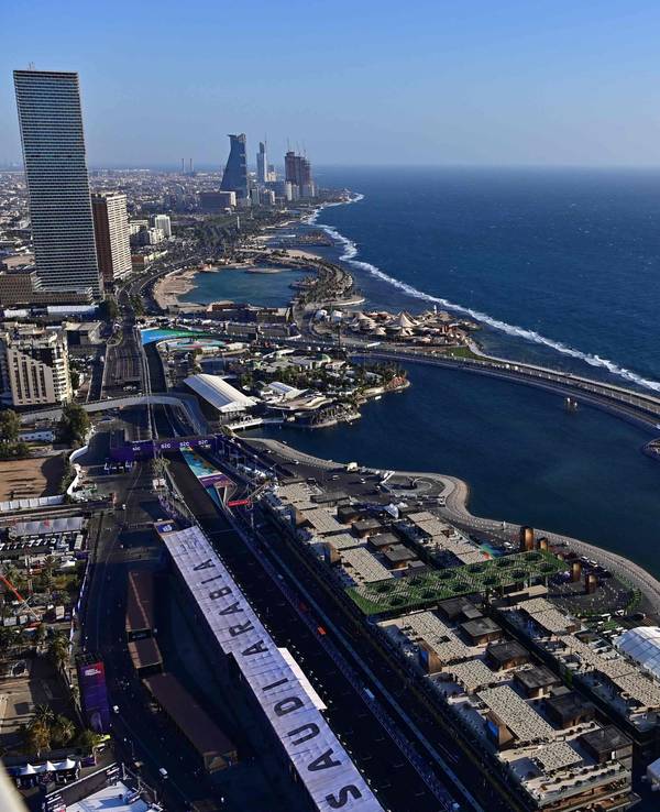 Luftaufnahme der Formel-1-Strecke in Jeddah/Saudi Arabien.