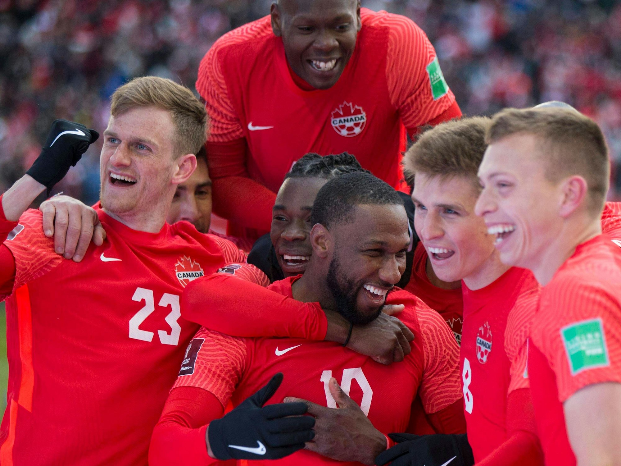 Die Spieler Kanadas jubeln.