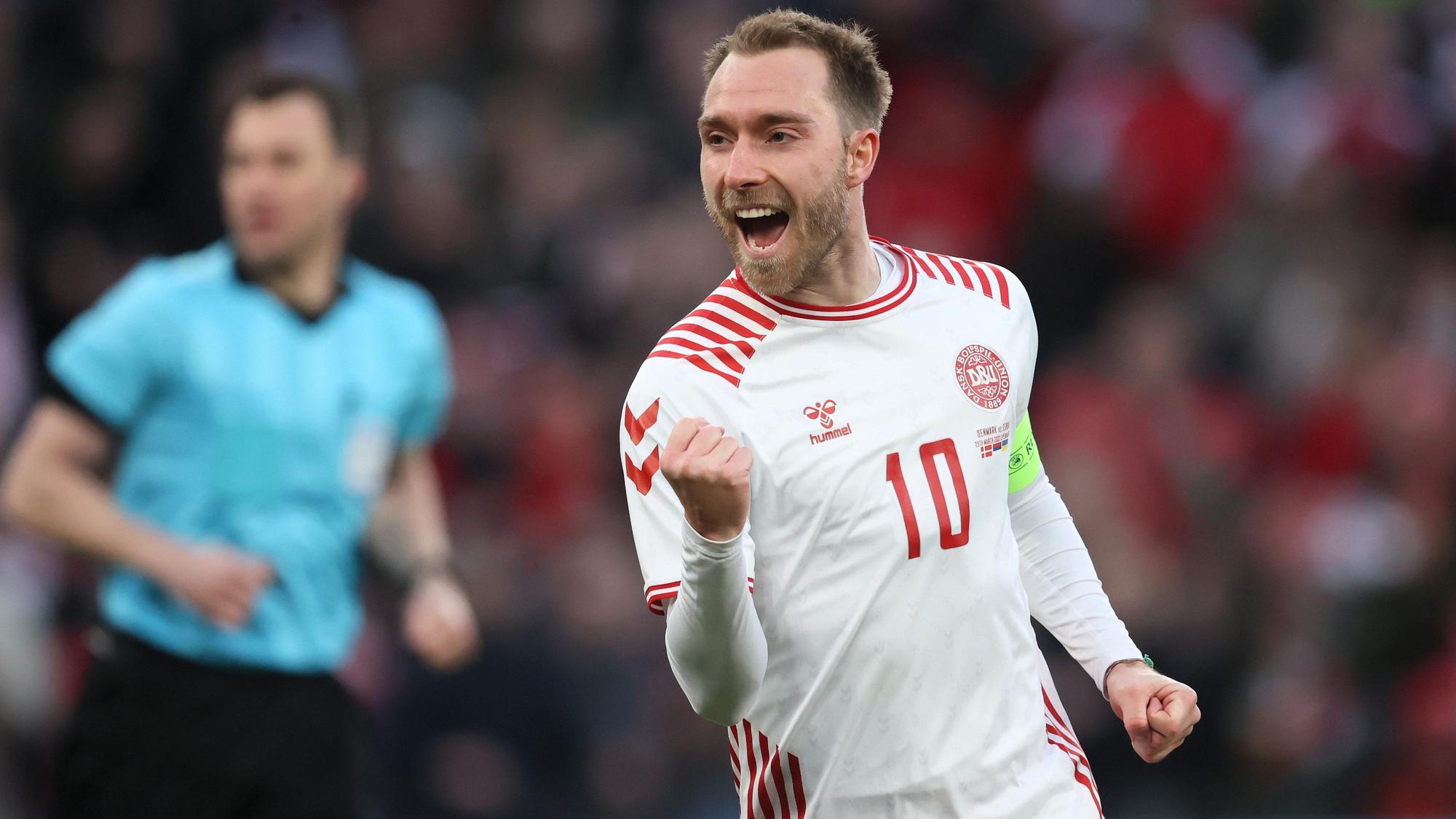 Christian Eriksen jubelt über einen Treffer im Länderspiel mit Dänemark.