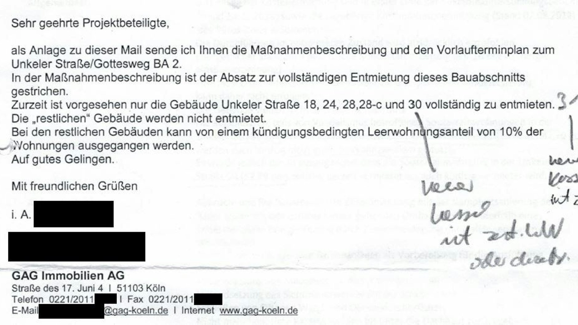 Ein Brief mit einem Hinweis auf eine Baustelle.