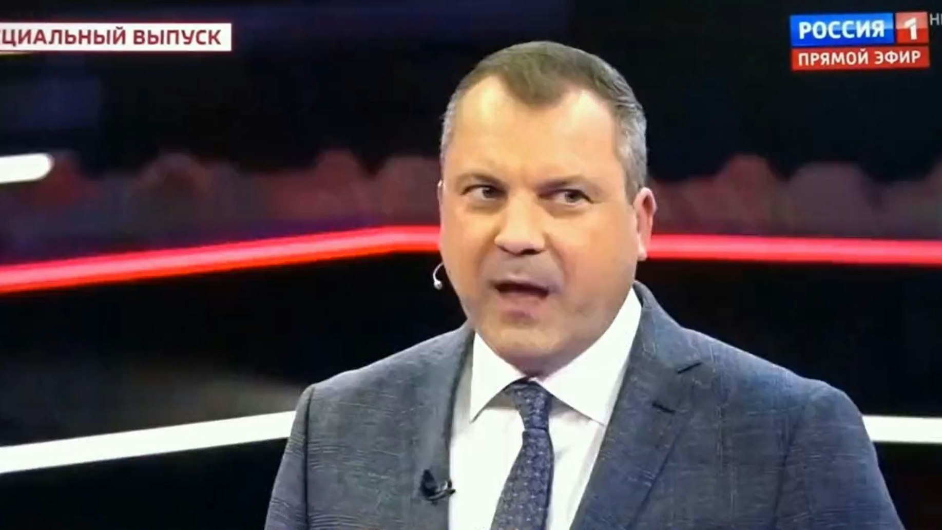 Der russische Moderator Jewgeni Popow ruft im Sender „Rossija 1“ zu einem „Regimewechsel“ in den USA auf.