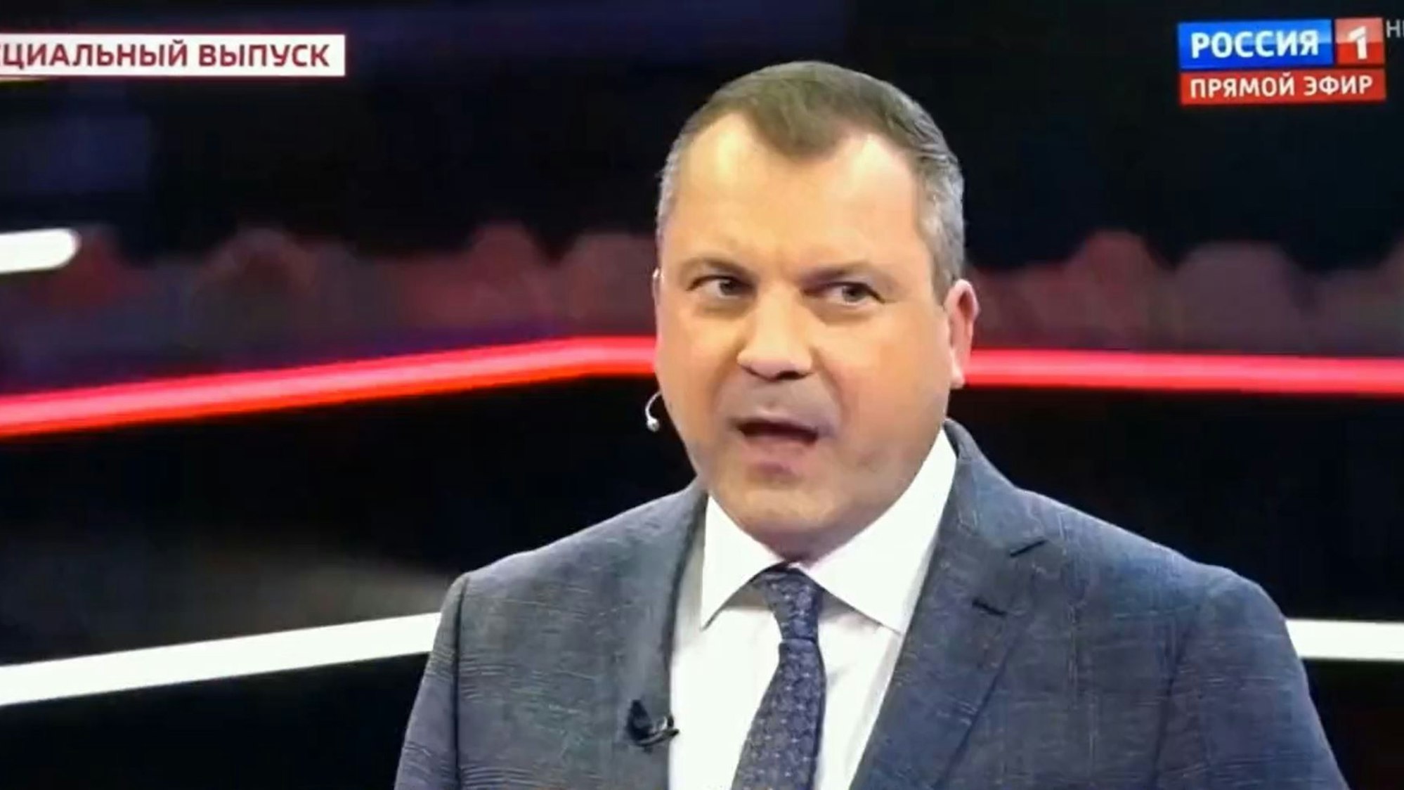 Der russische Moderator Jewgeni Popow ruft im Sender „Rossija 1“ zu einem „Regimewechsel“ in den USA auf.