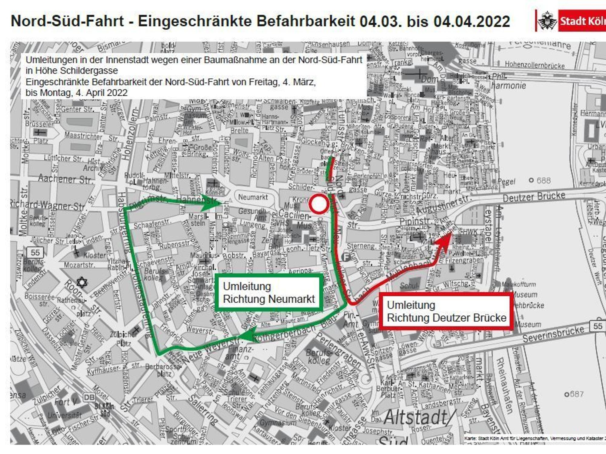 Die Nord-Süd-Fahrt in Köln wird aufgrund von Bauarbeiten gesperrt.