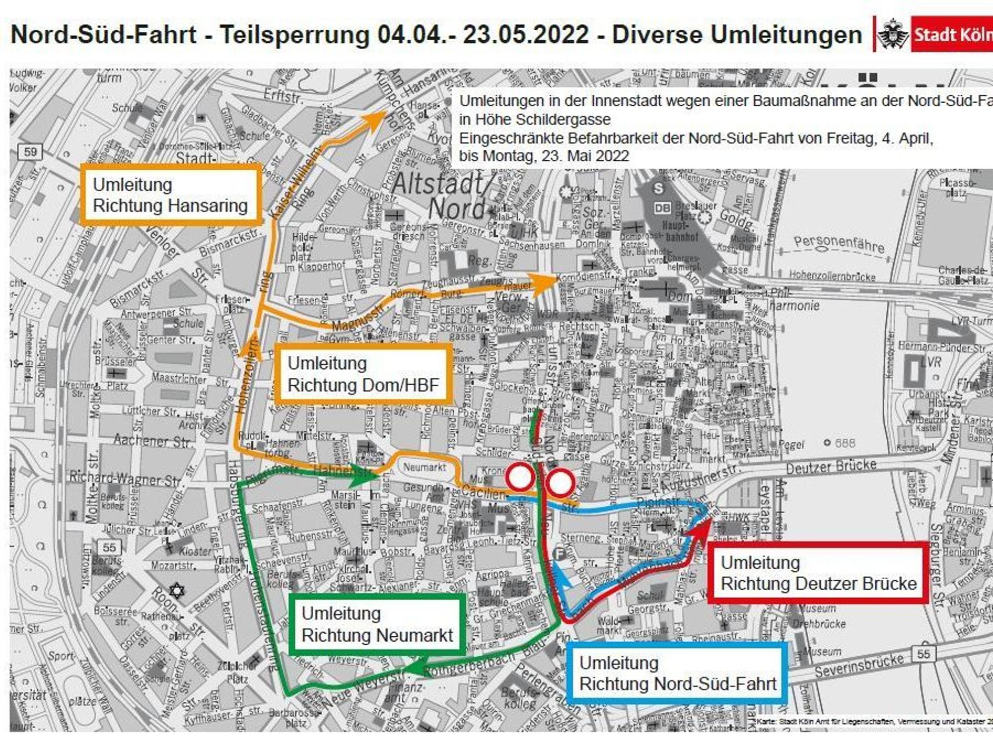 Die Nord-Süd-Fahrt in Köln wird aufgrund von Bauarbeiten gesperrt.
