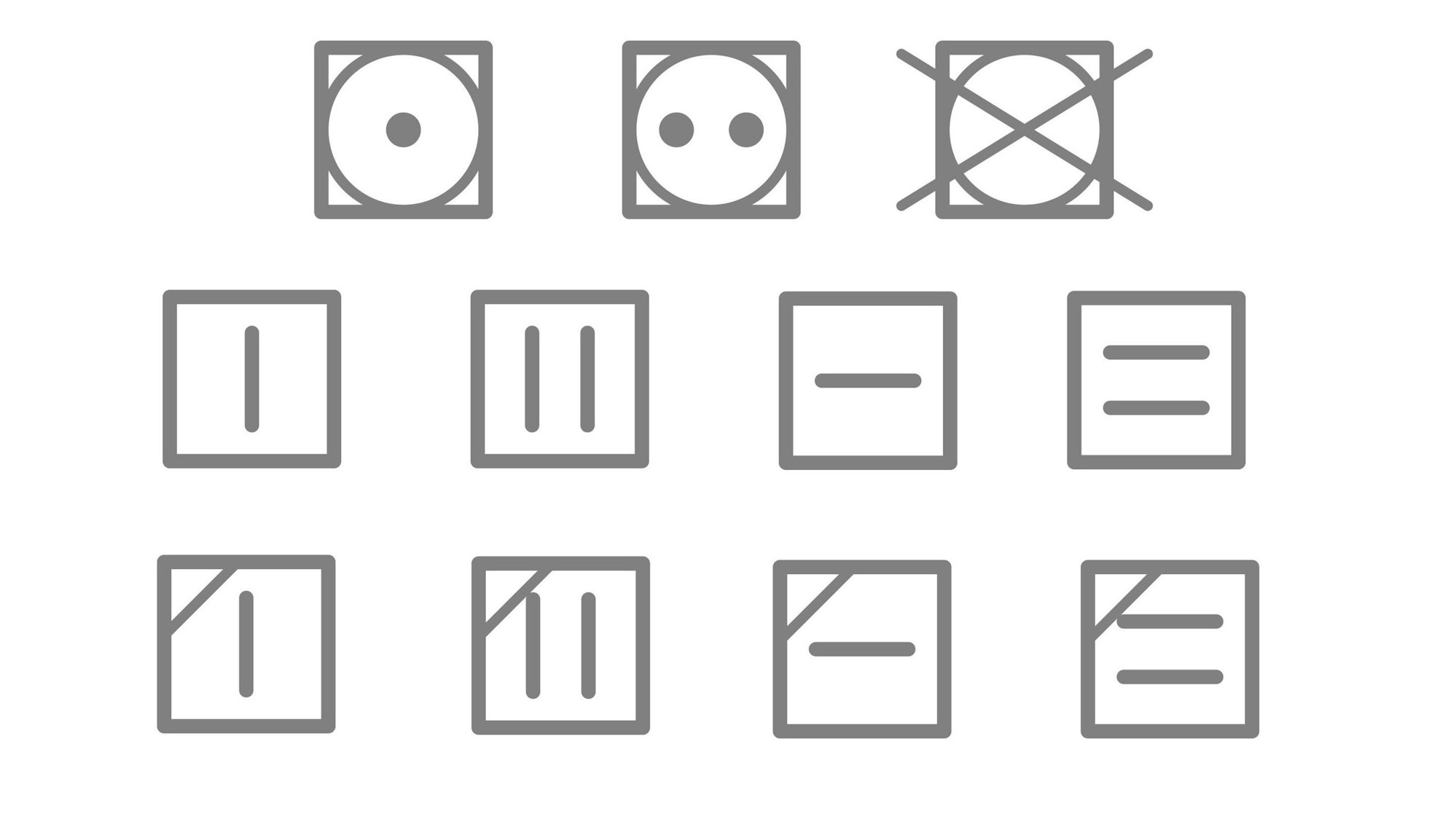 Die Waschsymbole mit dem Trockner geben an, wie ein Wäschestück getrocknet werden kann.