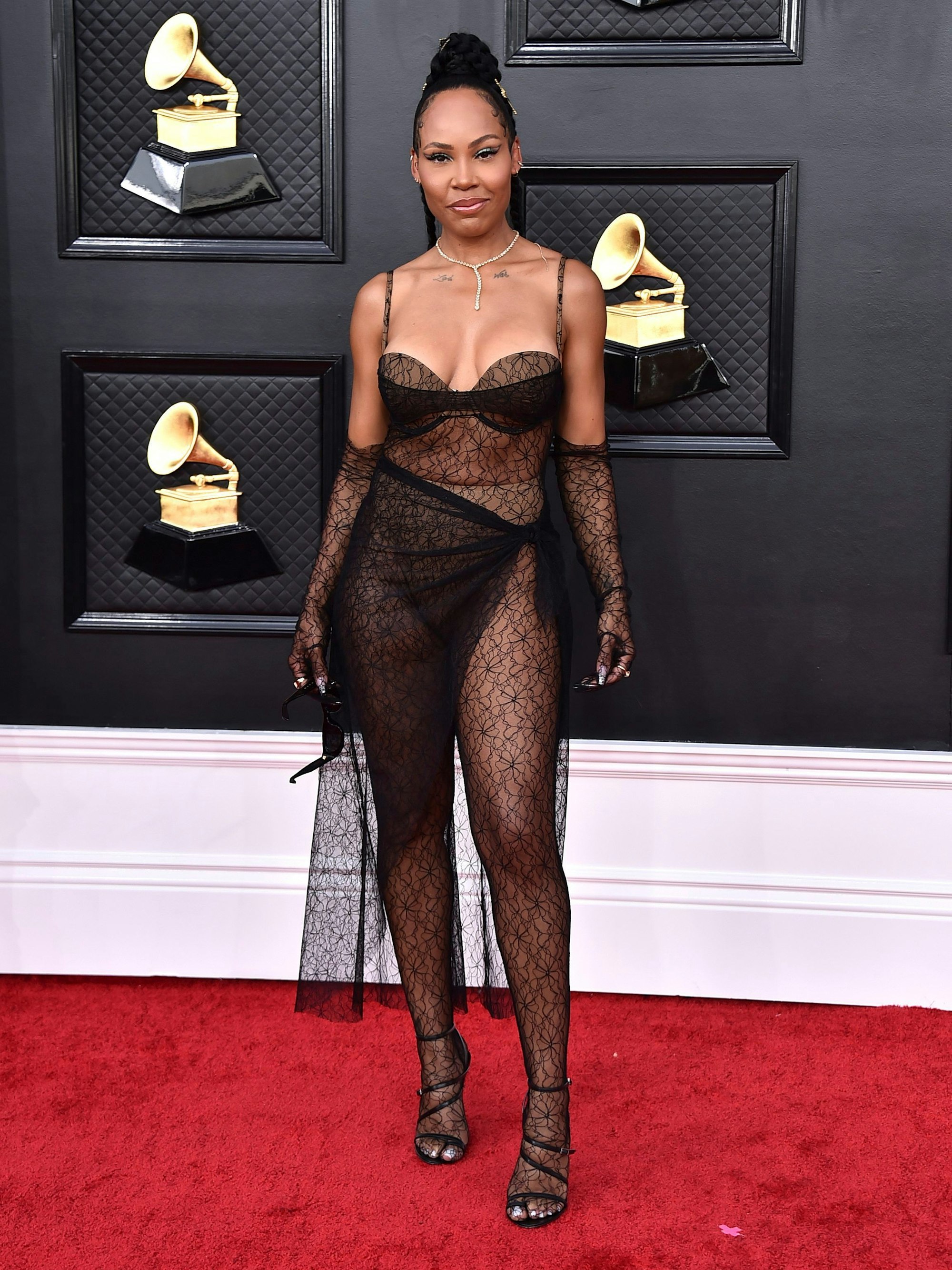 La'Myia Good arrives at the 64th Annual Grammy Awards at the MGM Grand Garden Arena on Sunday, April 3, 2022, in Las Vegas. (Photo by Jordan Strauss/Invision/AP)
