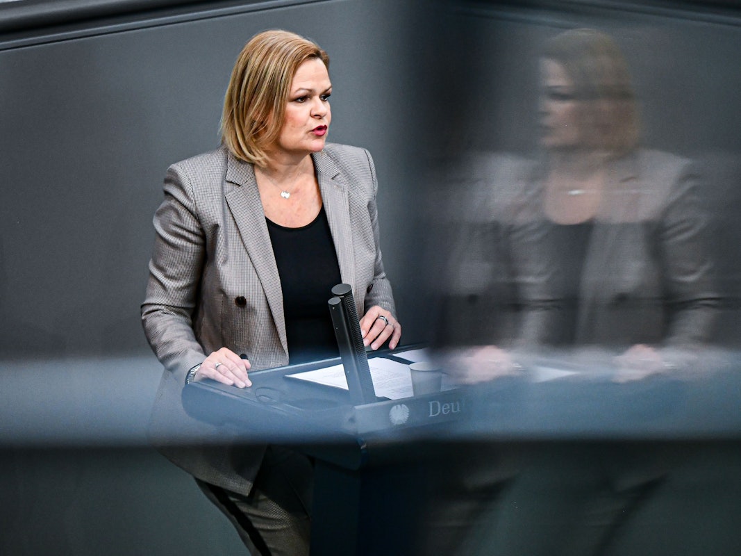 Innenministerin Nancy Faeser, hier am 24. März 2022, stellt die Kriminalitätsstatistik für 2021 vor.