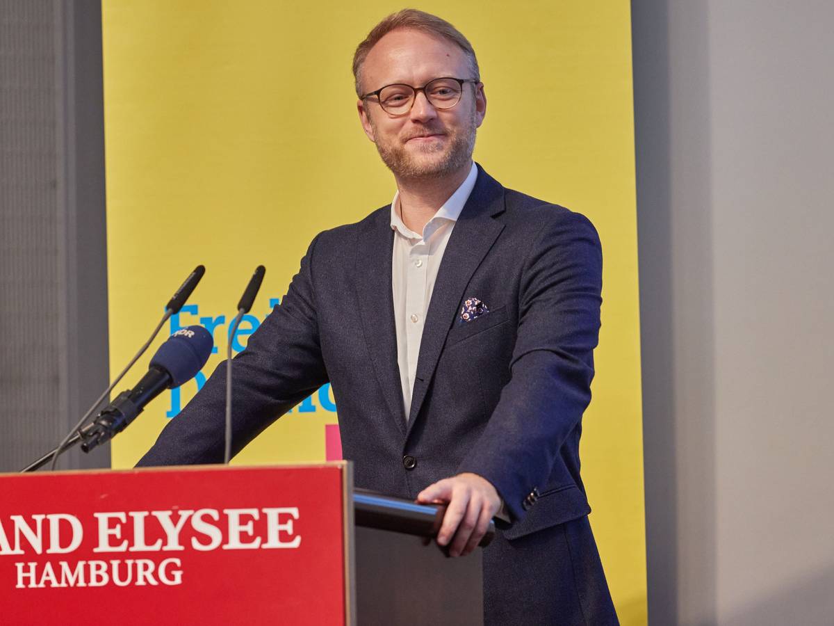 Hamburgs FDP-Chef Michael Kruse beim Landesparteitag am Rednerpult.