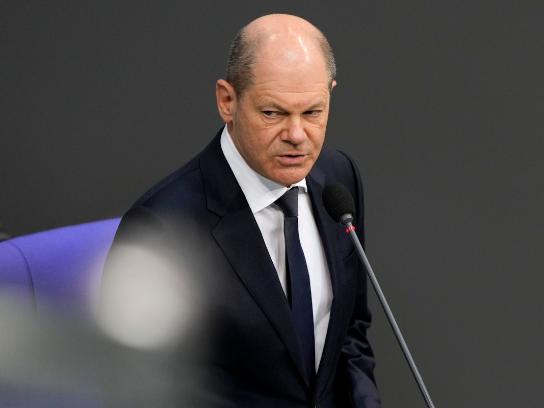 Bundeskanzler Scholz am Mittwoch (6. April) im Bundestag.