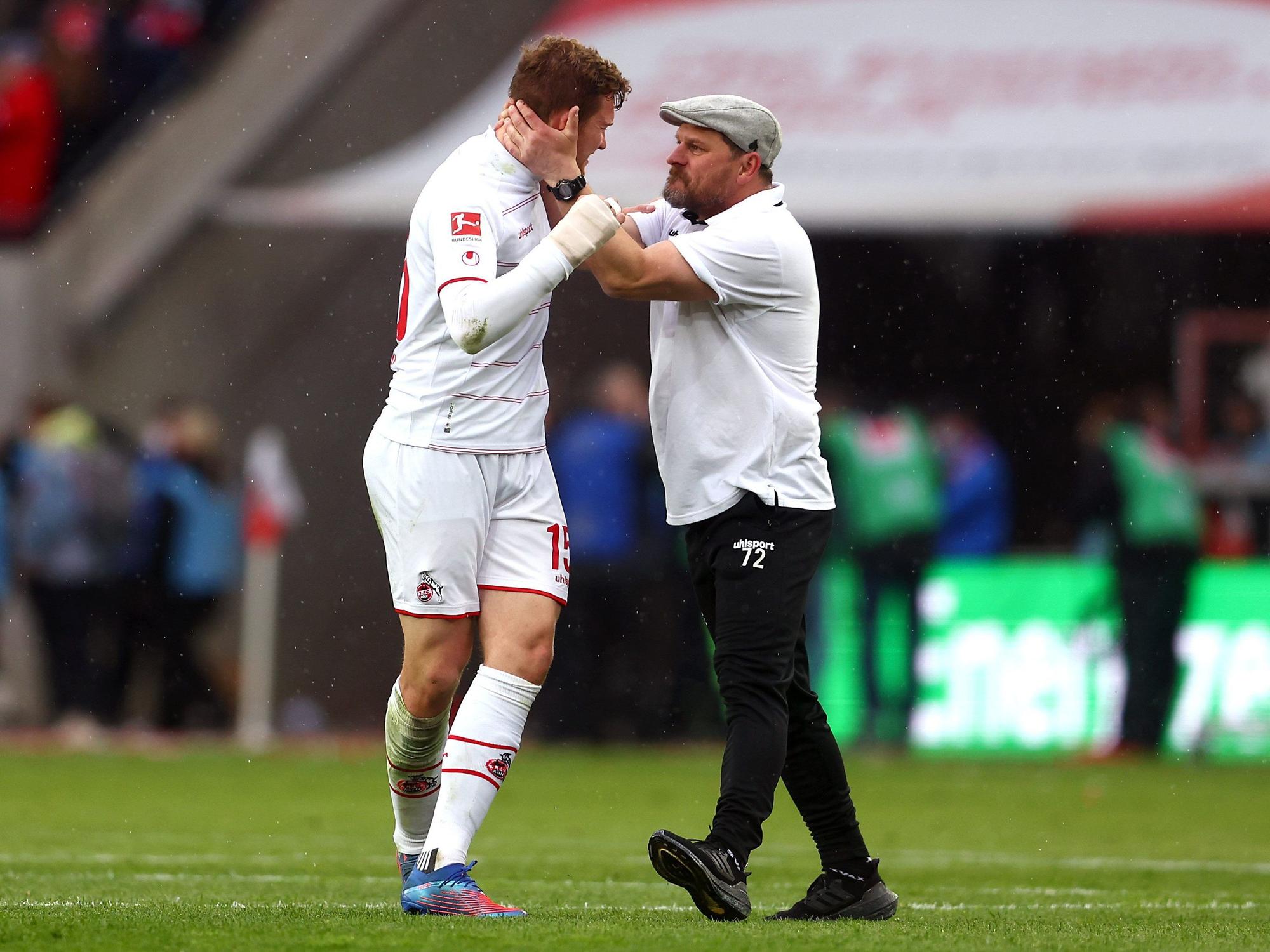 Steffen Baumgart und Luca Kilian jubeln beim 1. FC Köln gegen den FSV Mainz 05.