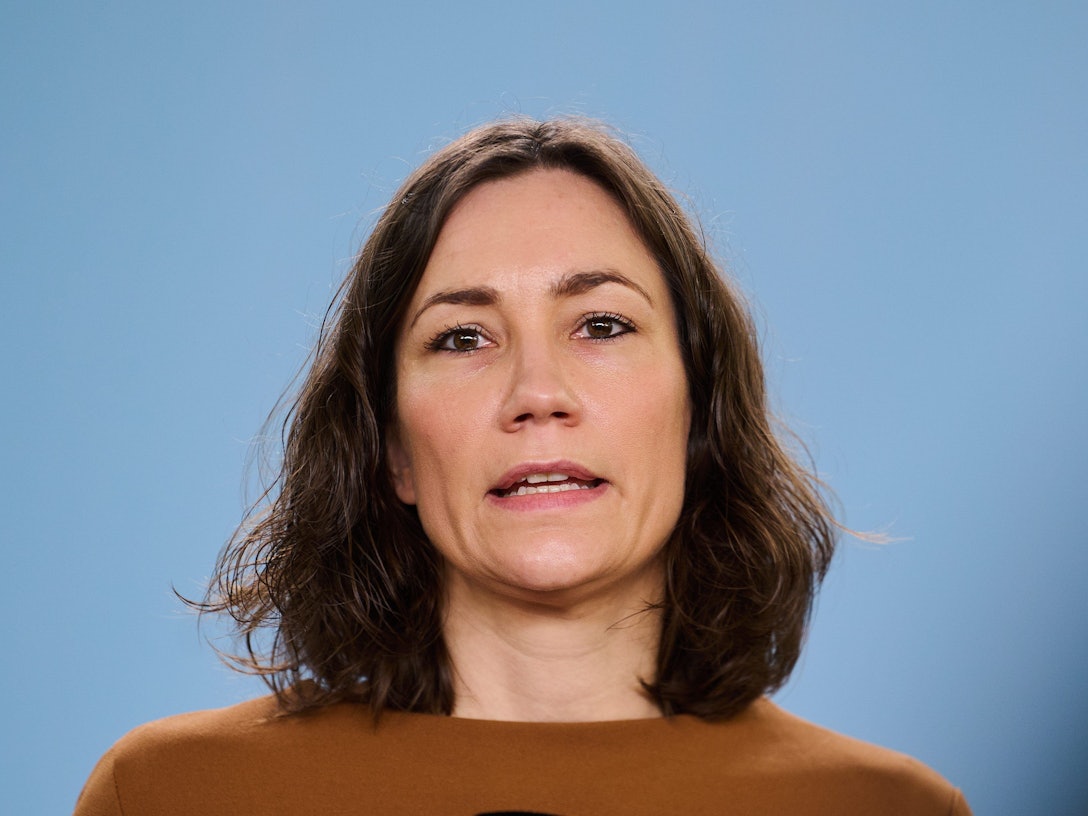 Grünen-Ministerin Anne Spiegel am 10. April 2022 bei ihrem Statement in Berlin.