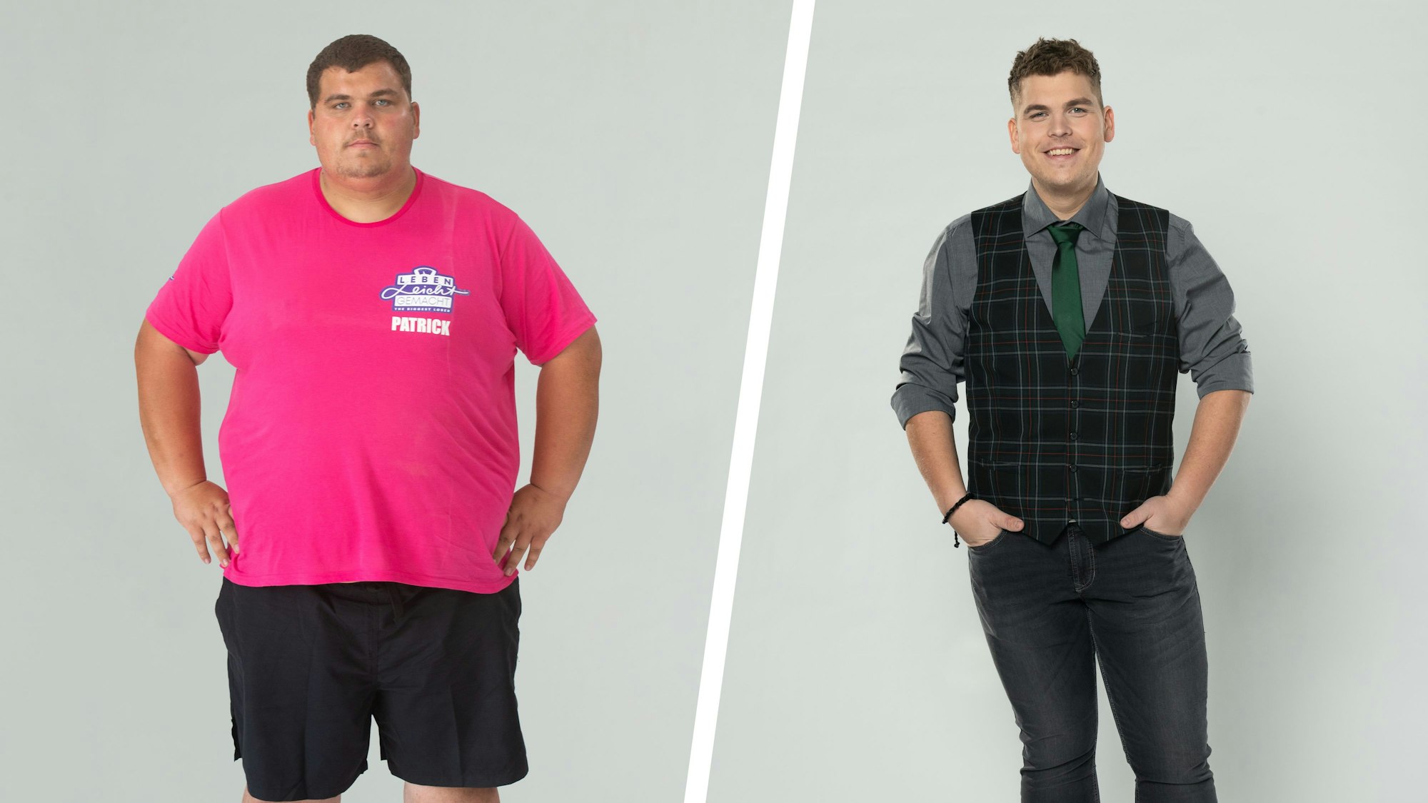 Unglaublich, aber wahr: Das ist ein und dieselbe Person, nämlich Patrick, der Sieger von „Biggest Loser“. Patrick nahm in sechs Monaten über 94 Kilogramm ab.