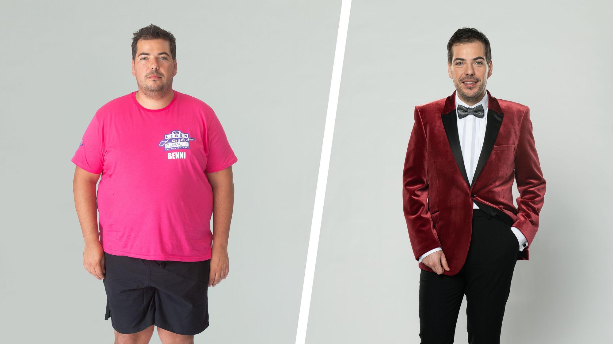 Links: Benni mit 137 Kilogramm. Rechts: Benni mit 82,9 Kilogramm.