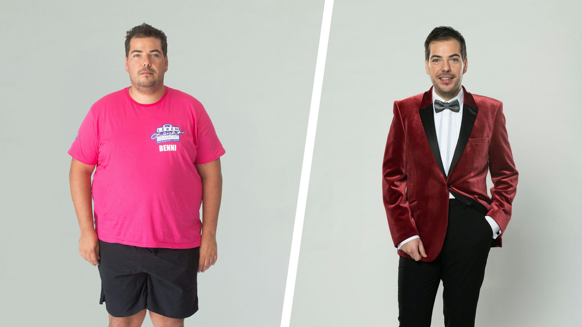 Links: Benni mit 137 Kilogramm. Rechts: Benni mit 82,9 Kilogramm.