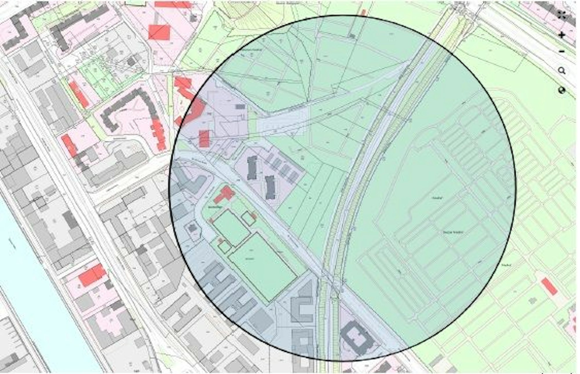 Ein Kreis auf dem Gebiet von Köln-Deutz zeigt an, wo die Menschen evakuiert werden müssen.