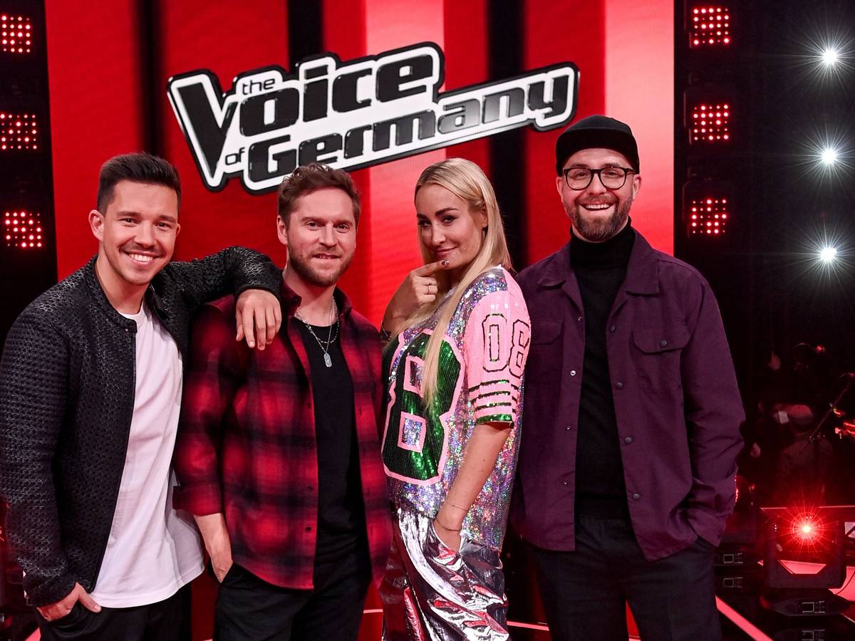 Die Coaches Nico Santos, Johannes Oerding, Sarah Connor und Mark Forster am Rande der Fernsehshow „The Voice of Germany“.