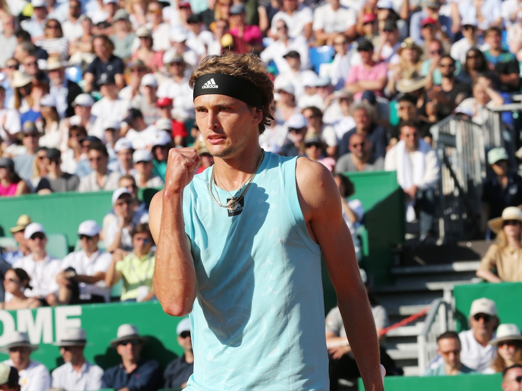 Tennis: ATP-Tour - Monte Carlo, Einzel, Herren, Viertelfinale, Zverev (Deutschland) - Sinner (Italien): Alexander Zverev jubelt während Matches. +++ dpa-Bildfunk +++