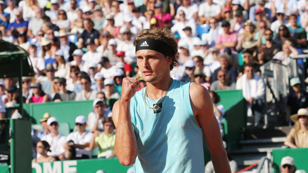 Tennis: ATP-Tour - Monte Carlo, Einzel, Herren, Viertelfinale, Zverev (Deutschland) - Sinner (Italien): Alexander Zverev jubelt während Matches. +++ dpa-Bildfunk +++