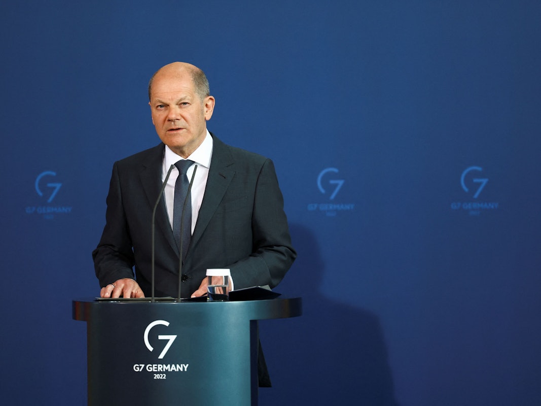 Bundeskanzler Olaf Scholz (SPD) gibt nach einer Telefonschaltkonferenz mit US-Präsident Biden und europäischen Verbündeten zur Lage in der Ukraine ein Statement ab.
